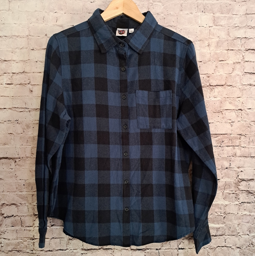 Grateful Dead Flannel Blue Buffalo Plaid XS Skull Roses Graphic - Picture 2 of 6